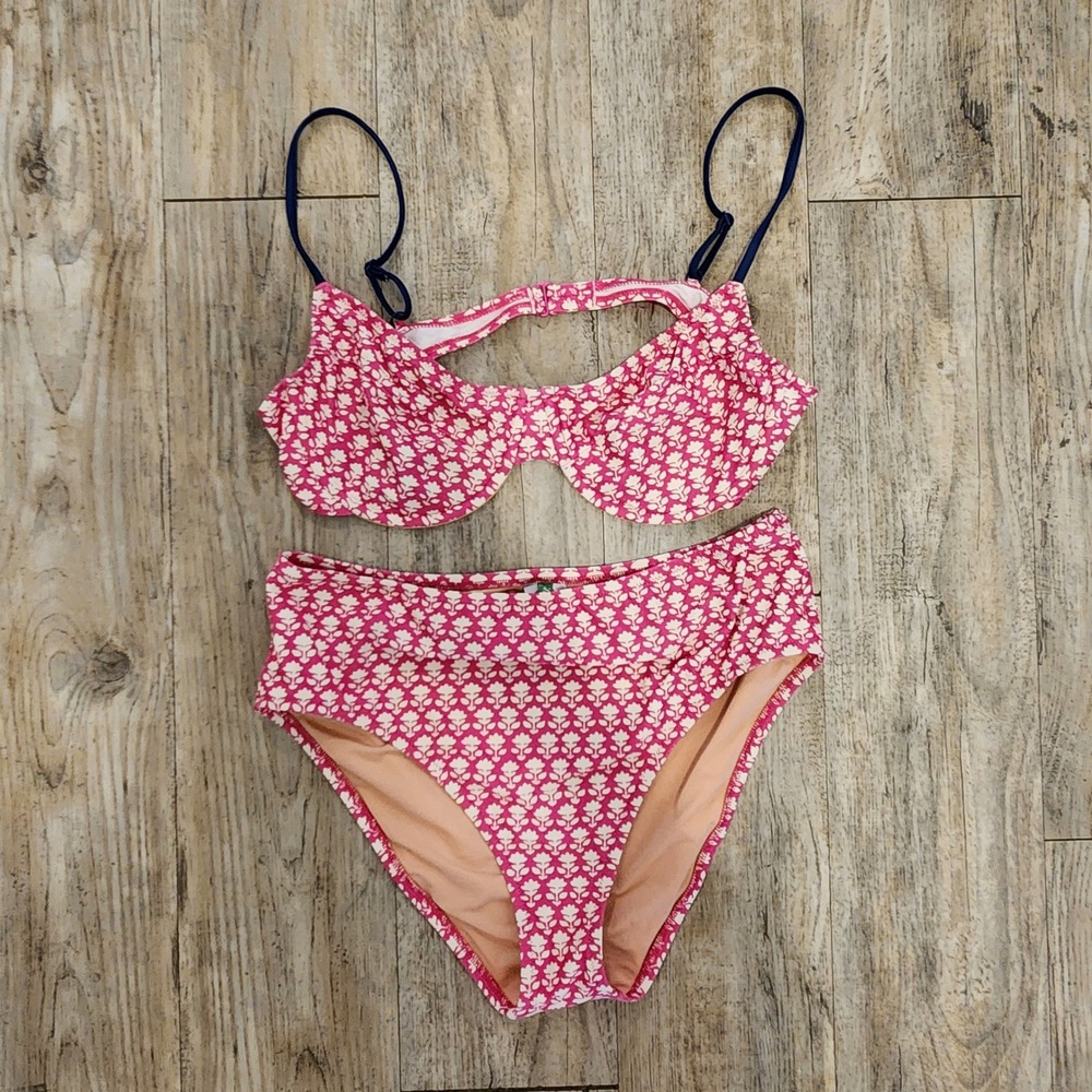 J.Crew Re-Imagined Pink Floral Underwire Bikini Set 38C Top Large Bottoms